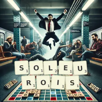 Illustration créative d'un jeu de lettres avec le mot SOLEUROIS épelé sur le plateau.