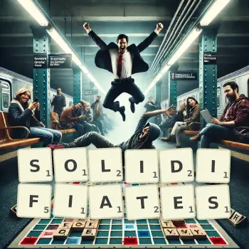 Illustration créative d'un jeu de lettres avec le mot SOLIDIFIATES épelé sur le plateau.