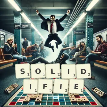 Illustration créative d'un jeu de lettres avec le mot SOLIDIFIE épelé sur le plateau.