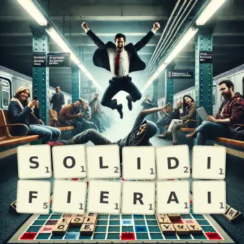 Illustration créative d'un jeu de lettres avec le mot SOLIDIFIERAI épelé sur le plateau.
