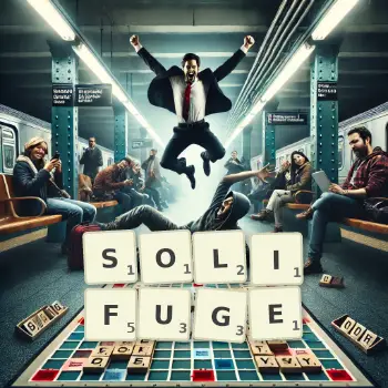 Illustration créative d'un jeu de lettres avec le mot SOLIFUGE épelé sur le plateau.