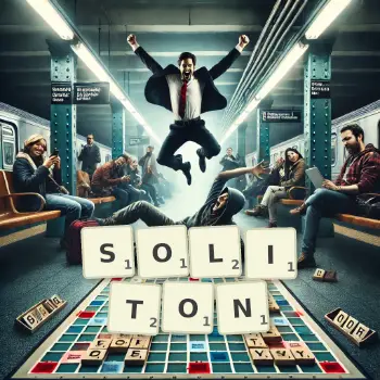 Illustration créative d'un jeu de lettres avec le mot SOLITON épelé sur le plateau.