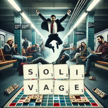 Illustration créative d'un jeu de lettres avec le mot SOLIVAGE épelé sur le plateau.