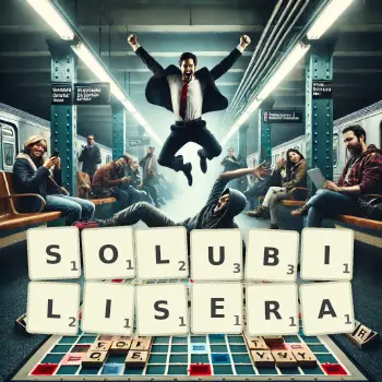 Illustration créative d'un jeu de lettres avec le mot SOLUBILISERA épelé sur le plateau.