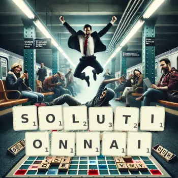 Illustration créative d'un jeu de lettres avec le mot SOLUTIONNAI épelé sur le plateau.
