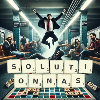 Illustration créative d'un jeu de lettres avec le mot SOLUTIONNAS épelé sur le plateau.