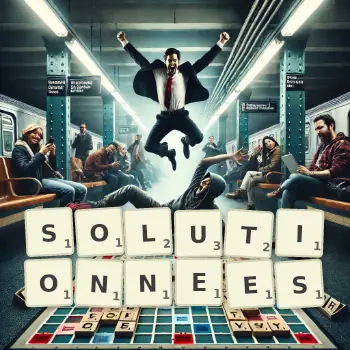 Illustration créative d'un jeu de lettres avec le mot SOLUTIONNEES épelé sur le plateau.