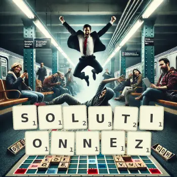 Illustration créative d'un jeu de lettres avec le mot SOLUTIONNEZ épelé sur le plateau.