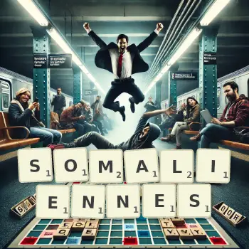 Illustration créative d'un jeu de lettres avec le mot SOMALIENNES épelé sur le plateau.