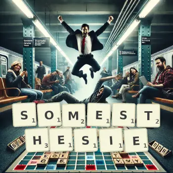 Illustration créative d'un jeu de lettres avec le mot SOMESTHESIE épelé sur le plateau.