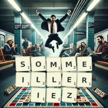 Illustration créative d'un jeu de lettres avec le mot SOMMEILLERIEZ épelé sur le plateau.