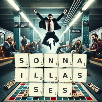 Illustration créative d'un jeu de lettres avec le mot SONNAILLASSES épelé sur le plateau.