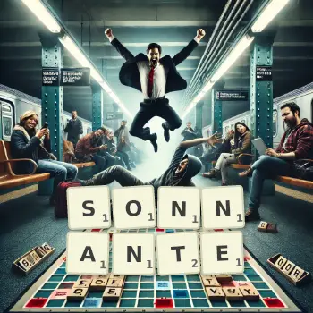 Illustration créative d'un jeu de lettres avec le mot SONNANTE épelé sur le plateau.
