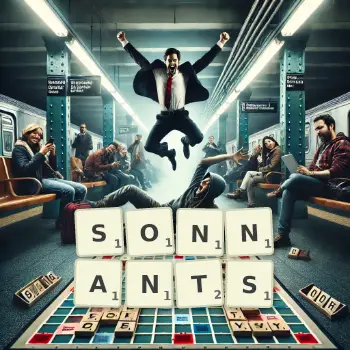 Illustration créative d'un jeu de lettres avec le mot SONNANTS épelé sur le plateau.