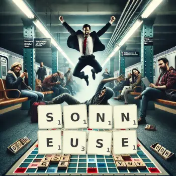 Illustration créative d'un jeu de lettres avec le mot SONNEUSE épelé sur le plateau.
