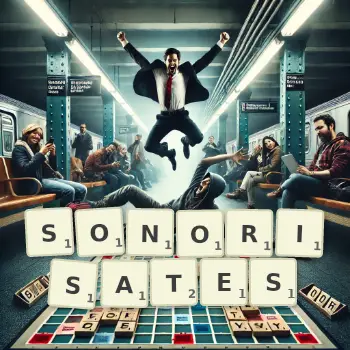 Illustration créative d'un jeu de lettres avec le mot SONORISATES épelé sur le plateau.