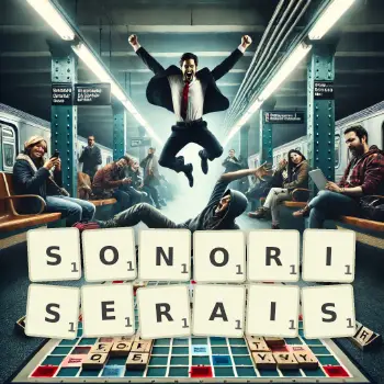 Illustration créative d'un jeu de lettres avec le mot SONORISERAIS épelé sur le plateau.