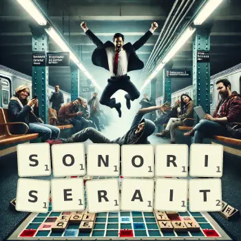 Illustration créative d'un jeu de lettres avec le mot SONORISERAIT épelé sur le plateau.