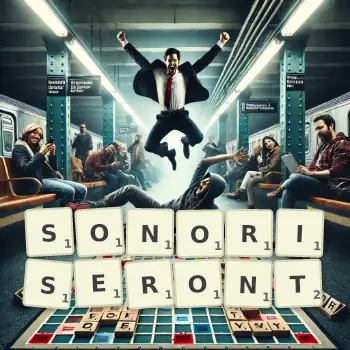 Illustration créative d'un jeu de lettres avec le mot SONORISERONT épelé sur le plateau.