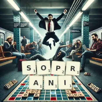 Illustration créative d'un jeu de lettres avec le mot SOPRANI épelé sur le plateau.