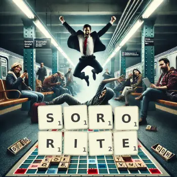 Illustration créative d'un jeu de lettres avec le mot SORORITE épelé sur le plateau.