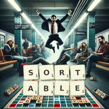 Illustration créative d'un jeu de lettres avec le mot SORTABLE épelé sur le plateau.