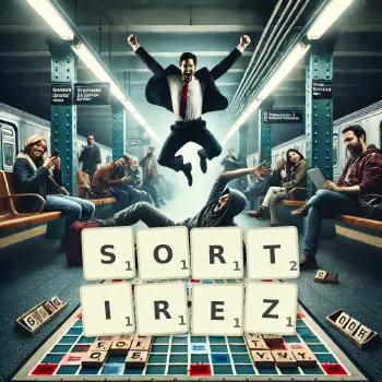 Illustration créative d'un jeu de lettres avec le mot SORTIREZ épelé sur le plateau.