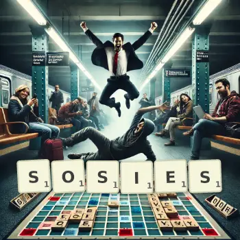 Illustration créative d'un jeu de lettres avec le mot SOSIES épelé sur le plateau.