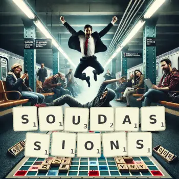 Illustration créative d'un jeu de lettres avec le mot SOUDASSIONS épelé sur le plateau.