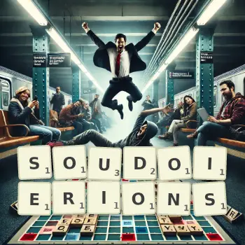 Illustration créative d'un jeu de lettres avec le mot SOUDOIERIONS épelé sur le plateau.