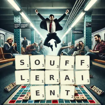 Illustration créative d'un jeu de lettres avec le mot SOUFFLERAIENT épelé sur le plateau.