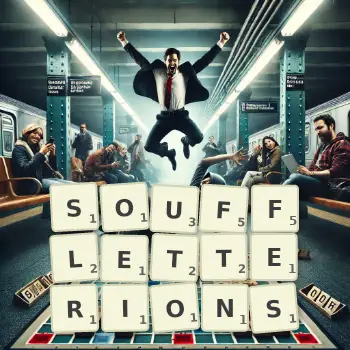 Illustration créative d'un jeu de lettres avec le mot SOUFFLETTERIONS épelé sur le plateau.