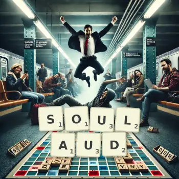 Illustration créative d'un jeu de lettres avec le mot SOULAUD épelé sur le plateau.