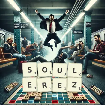 Illustration créative d'un jeu de lettres avec le mot SOULEREZ épelé sur le plateau.