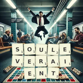 Illustration créative d'un jeu de lettres avec le mot SOULEVERAIENT épelé sur le plateau.