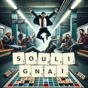 Illustration créative d'un jeu de lettres avec le mot SOULIGNAI épelé sur le plateau.