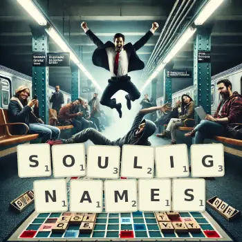 Illustration créative d'un jeu de lettres avec le mot SOULIGNAMES épelé sur le plateau.