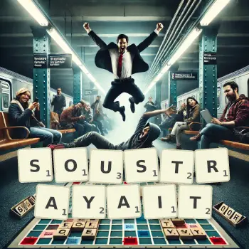 Illustration créative d'un jeu de lettres avec le mot SOUSTRAYAIT épelé sur le plateau.