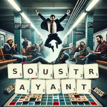 Illustration créative d'un jeu de lettres avec le mot SOUSTRAYANT épelé sur le plateau.