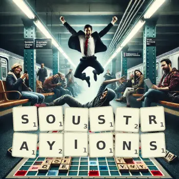 Illustration créative d'un jeu de lettres avec le mot SOUSTRAYIONS épelé sur le plateau.