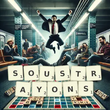 Illustration créative d'un jeu de lettres avec le mot SOUSTRAYONS épelé sur le plateau.