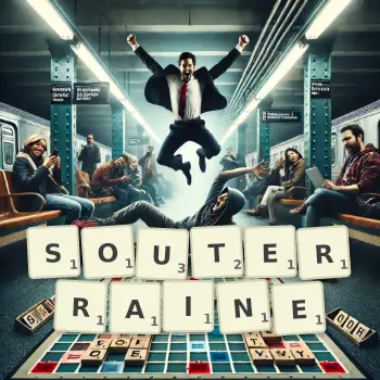 Illustration créative d'un jeu de lettres avec le mot SOUTERRAINE épelé sur le plateau.