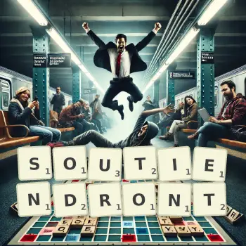 Illustration créative d'un jeu de lettres avec le mot SOUTIENDRONT épelé sur le plateau.