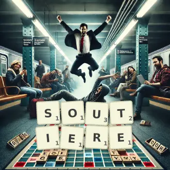 Illustration créative d'un jeu de lettres avec le mot SOUTIERE épelé sur le plateau.