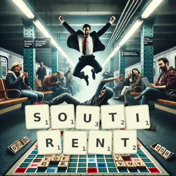 Illustration créative d'un jeu de lettres avec le mot SOUTIRENT épelé sur le plateau.