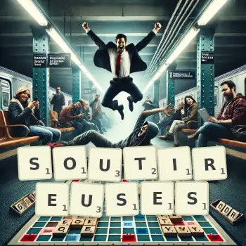 Illustration créative d'un jeu de lettres avec le mot SOUTIREUSES épelé sur le plateau.