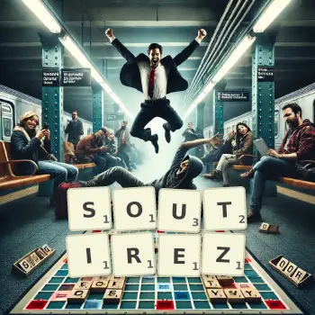 Illustration créative d'un jeu de lettres avec le mot SOUTIREZ épelé sur le plateau.