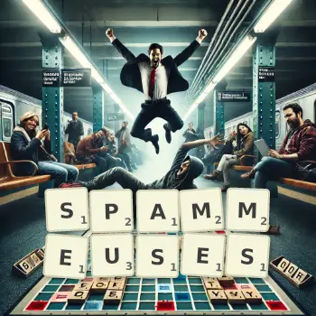 Illustration créative d'un jeu de lettres avec le mot SPAMMEUSES épelé sur le plateau.