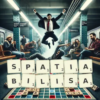 Illustration créative d'un jeu de lettres avec le mot SPATIABILISA épelé sur le plateau.
