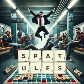 Illustration créative d'un jeu de lettres avec le mot SPATULES épelé sur le plateau.